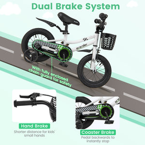 12-inch kids bike with training wheels for 3-4 years old, angled view showcasing vibrant design and safety features.