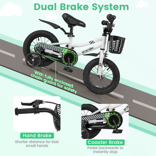 12-inch kids bike with training wheels for 3-4 years old, angled view showcasing vibrant design and safety features.