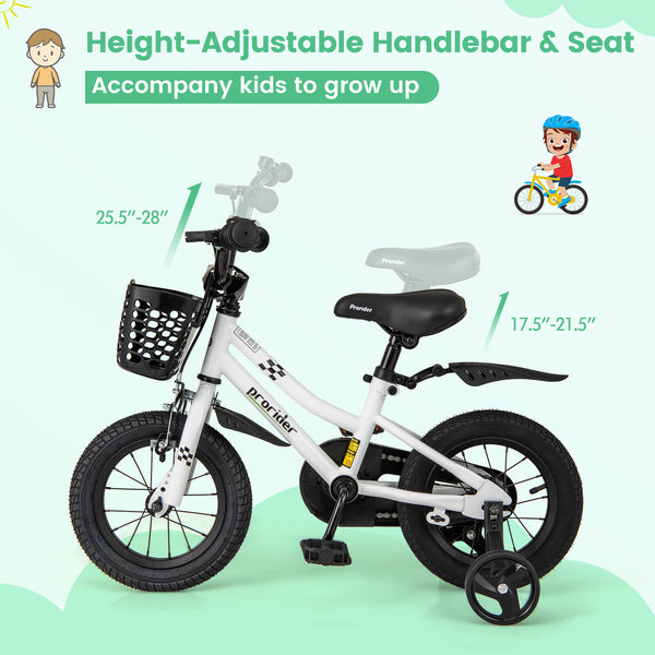 12-inch kids bike with training wheels for 3-4 years old, angled view showcasing vibrant colors and sturdy design.