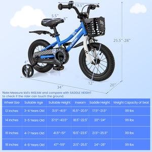 12-inch kids bike with training wheels for 3-4 years old, angled view showcasing vibrant colors and sturdy design.