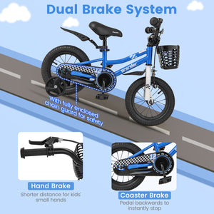 12-inch kids bike with training wheels for 3-4 years old, angled view showcasing vibrant design and safety features.