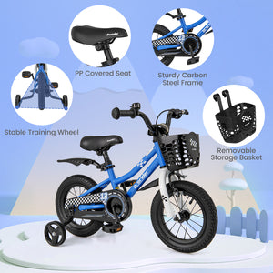 12-inch kids bike with training wheels for 3-4 years old, angled view showcasing vibrant colors and sturdy design.
