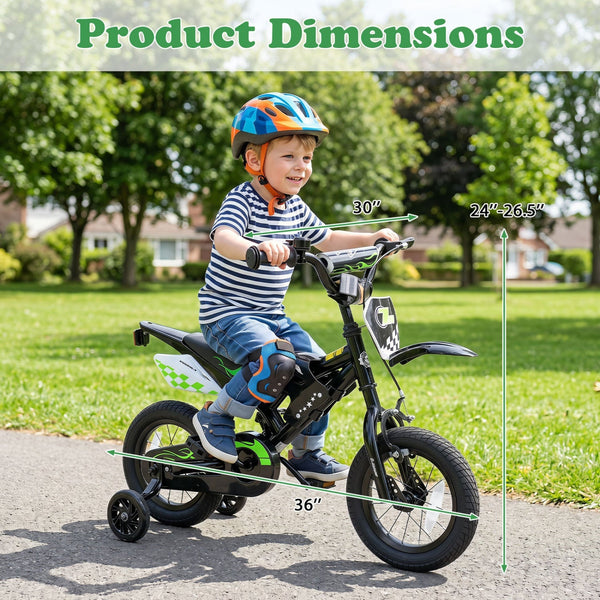 12-inch kids bike with training wheels for ages 3-4, shown from angle 4, perfect for early riders.