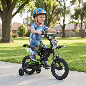 12-inch kids bike with training wheels for ages 3-4, perfect for young riders learning to balance and ride.