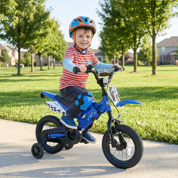 12-inch kids bike with training wheels for ages 3-4, shown at angle 9, perfect for young riders learning to balance.