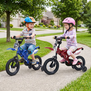 12-inch kids bike with training wheels for ages 3-4, shown at a 10-degree angle, perfect for beginner riders.