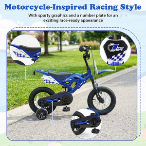 12-inch kids bike with training wheels for ages 3-4, angled view showcasing vibrant design and safety features.