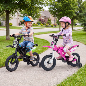 12-inch kids bike with training wheels for ages 3-4, angled view showcasing vibrant colors and sturdy design.