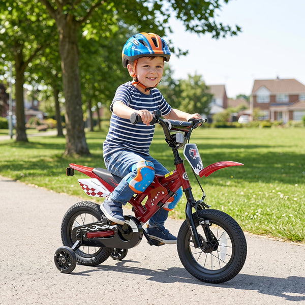 12-inch kids bike with training wheels for ages 3-4, shown at a 25-degree angle. Perfect for early riders!