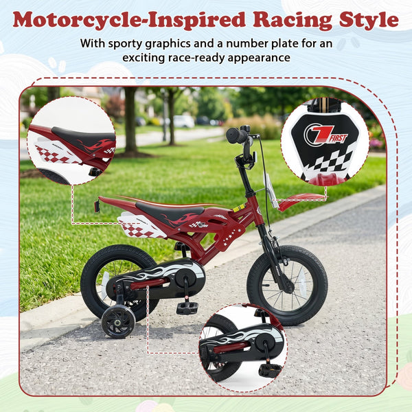 12-inch kids bike with training wheels for ages 3-4, angled view showcasing vibrant colors and sturdy design.