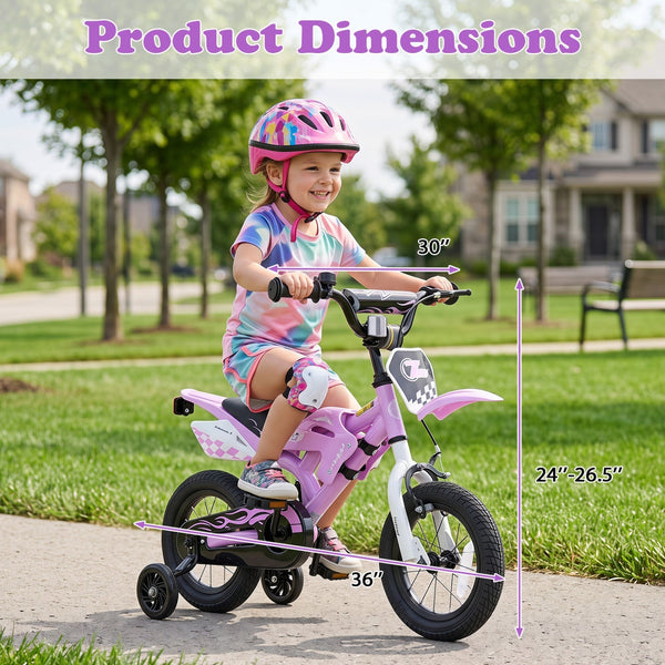 12-inch kids bike with training wheels for ages 3-4, angled view showcasing vibrant design and sturdy construction.