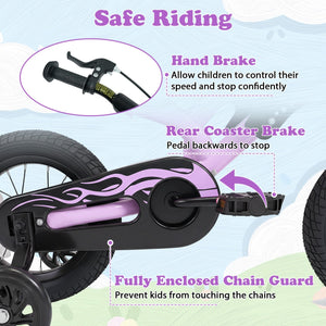 12-inch kids bike with training wheels for ages 3-4, viewed at a 37-degree angle, perfect for young riders.