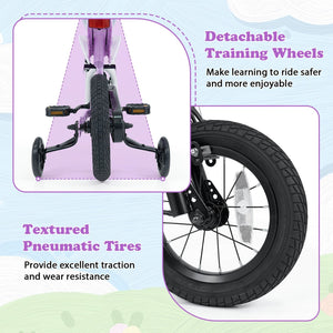 12-inch kids bike with training wheels for ages 3-4, shown at a 38-degree angle. Perfect for early riders!