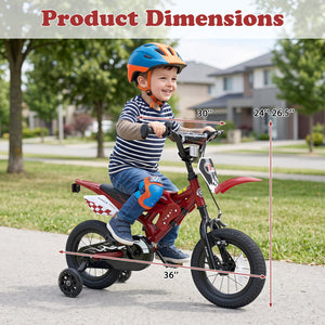 12-inch kids bike with training wheels for ages 3-4, viewed from angle 28, vibrant colors and sturdy design.
