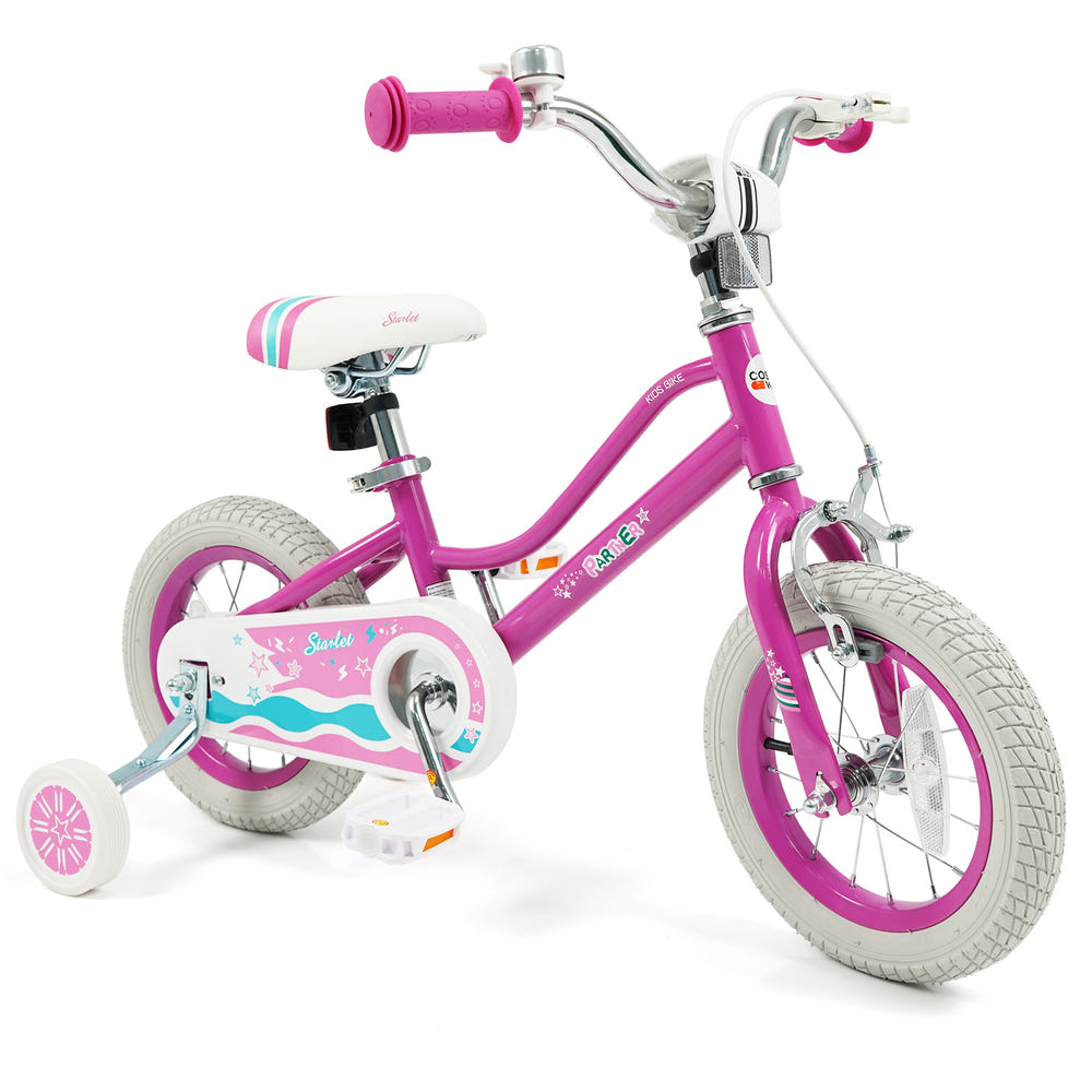 12 Inch Pink Kids Bike for Ages 3-8 with Adjustable Handlebar - Starlight Wave Design