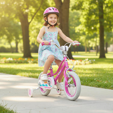 12 Inch Pink Kids Bike for Ages 3-8 with Adjustable Handlebar - Starlight Wave Design