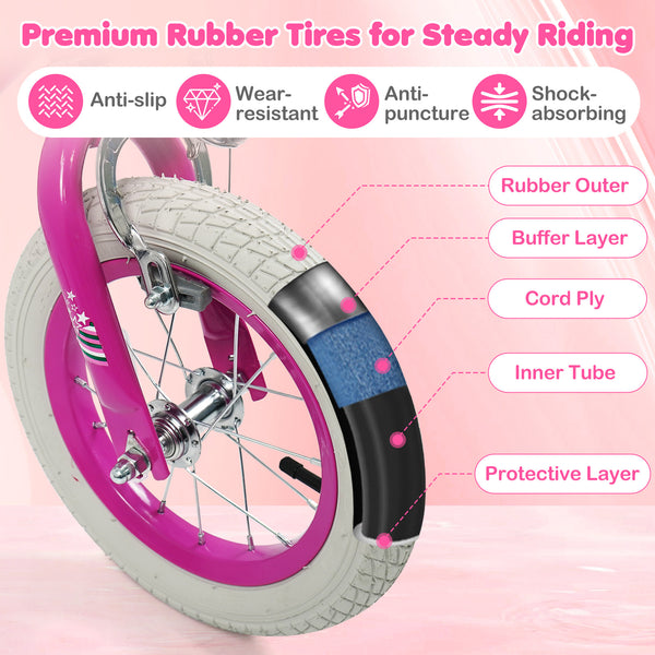 12-inch pink kids bike for ages 3-8, featuring adjustable handlebars, Starlight Wave design, shown at angle 7.