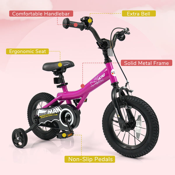 14-Inch Kids Bike with Removable Training Wheels Pink