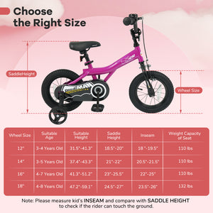 14-Inch Kids Bike with Removable Training Wheels Pink