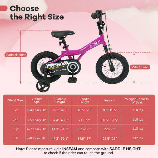 14-Inch Kids Bike with Removable Training Wheels Pink