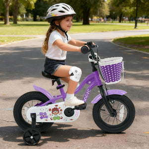 12-inch magic purple kids bike with training wheels for ages 3-4, perfect for little riders.