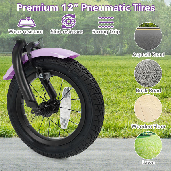 12-inch magic purple kids bike with training wheels for ages 3-4, viewed from angle 6.
