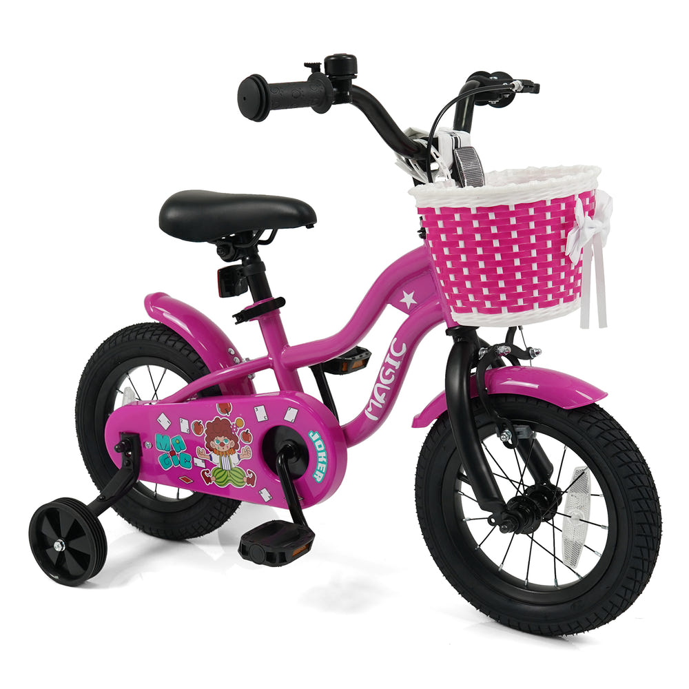 12-inch Magic Rose kids bike with training wheels for ages 3-4, perfect for young riders learning to balance.