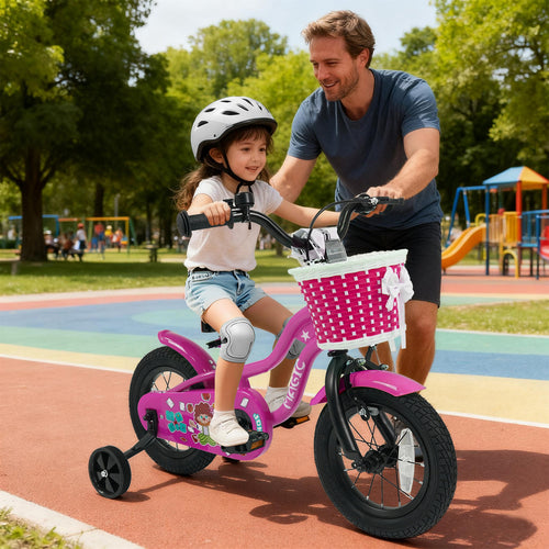 12-inch Magic Rose kids bike with training wheels for ages 3-4, viewed at angle 29. Perfect for young riders!