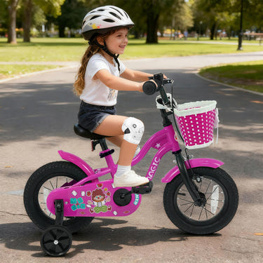 12-inch Magic Rose kids bike with training wheels for ages 3-4, perfect for young riders learning to balance.