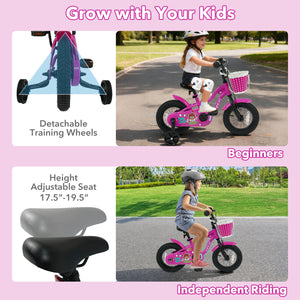12-inch Magic Rose kids bike with training wheels for ages 3-4, viewed from angle 5, perfect for young riders.