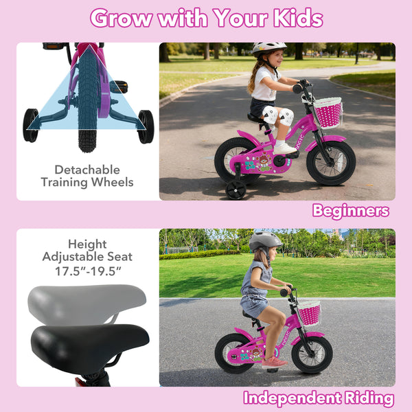12-inch Magic Rose kids bike with training wheels for ages 3-4, viewed from angle 5, perfect for young riders.
