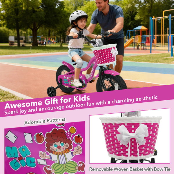 12-inch Magic Rose kids bike with training wheels for ages 3-4, shown at angle 4. Perfect for young riders!