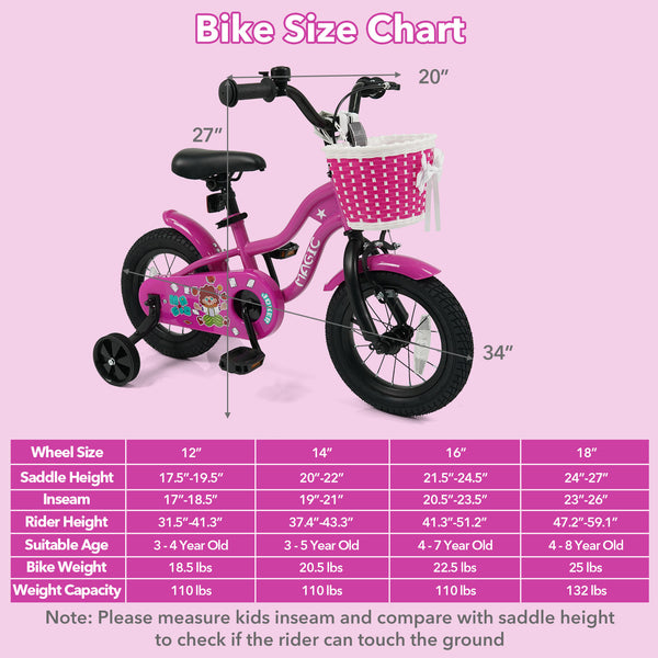 12-inch Magic Rose kids bike with training wheels for ages 3-4, shown from angle 3. Perfect for early riders!