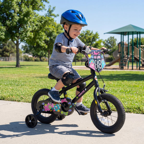 18 Inch Kids Bike with Training Wheels for Ages 4-8 Years Old Black- Street Art Time