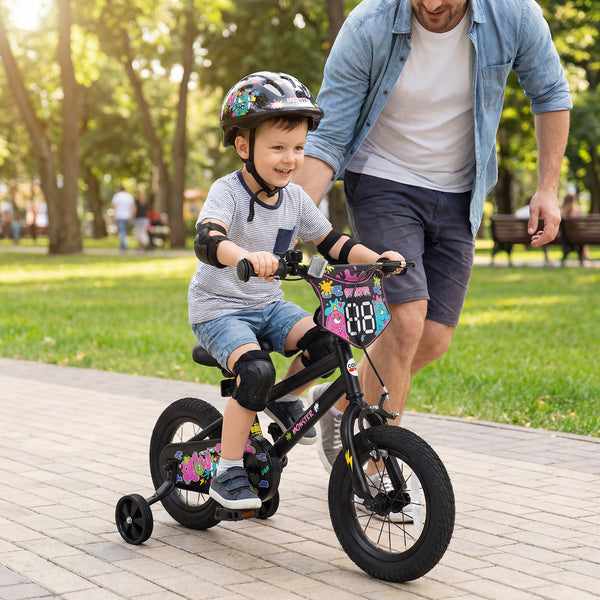 18 Inch Kids Bike with Training Wheels for Ages 4-8 Years Old Black- Street Art Time