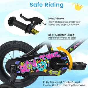18 Inch Kids Bike with Training Wheels for Ages 4-8 Years Old Black- Street Art Time