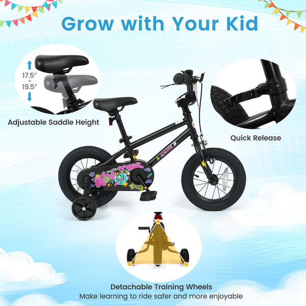 18 Inch Kids Bike with Training Wheels for Ages 4-8 Years Old Black- Street Art Time