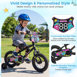 18 Inch Kids Bike with Training Wheels for Ages 4-8 Years Old Black- Street Art Time