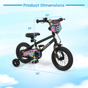 18 Inch Kids Bike with Training Wheels for Ages 4-8 Years Old Black- Street Art Time