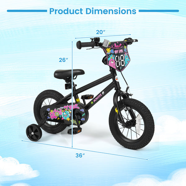 18 Inch Kids Bike with Training Wheels for Ages 4-8 Years Old Black- Street Art Time