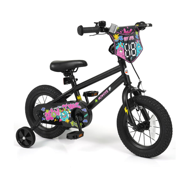 18 Inch Kids Bike with Training Wheels for Ages 4-8 Years Old Black- Street Art Time