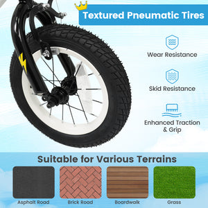 12-inch white kids bike with training wheels for ages 3-4, featuring street art design, angled view.
