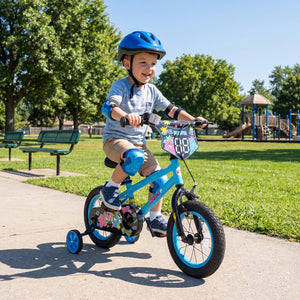 16 Inch Kids Bike with Training Wheels for Ages 4-7 Years Old Blue- Street Art Time