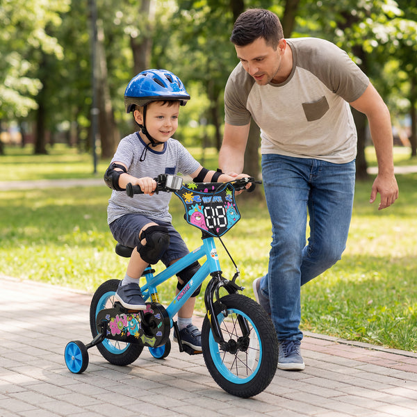 16 Inch Kids Bike with Training Wheels for Ages 4-7 Years Old Blue- Street Art Time