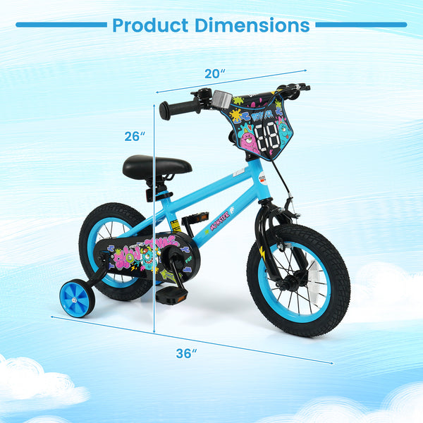 16 Inch Kids Bike with Training Wheels for Ages 4-7 Years Old Blue- Street Art Time