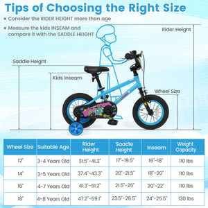 16 Inch Kids Bike with Training Wheels for Ages 4-7 Years Old Blue- Street Art Time