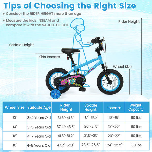 16 Inch Kids Bike with Training Wheels for Ages 4-7 Years Old Blue- Street Art Time