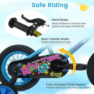 16 Inch Kids Bike with Training Wheels for Ages 4-7 Years Old Blue- Street Art Time