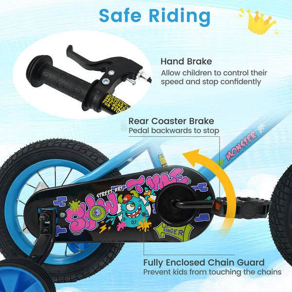 16 Inch Kids Bike with Training Wheels for Ages 4-7 Years Old Blue- Street Art Time