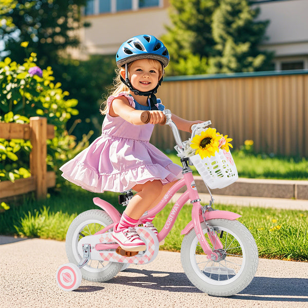 18 Inch Kids Bike with Training Wheels and Basket for Boys Girls 4-8 Years Old
